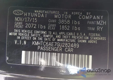 2016 Hyundai Veloster Turbo z USA, uszkodzony, nr VIN KMHTC6AE7GU282489